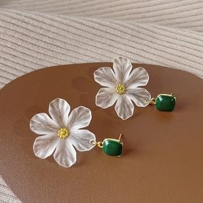 Wholesale 14K Acrylic Plated Flower Alloy Earrings