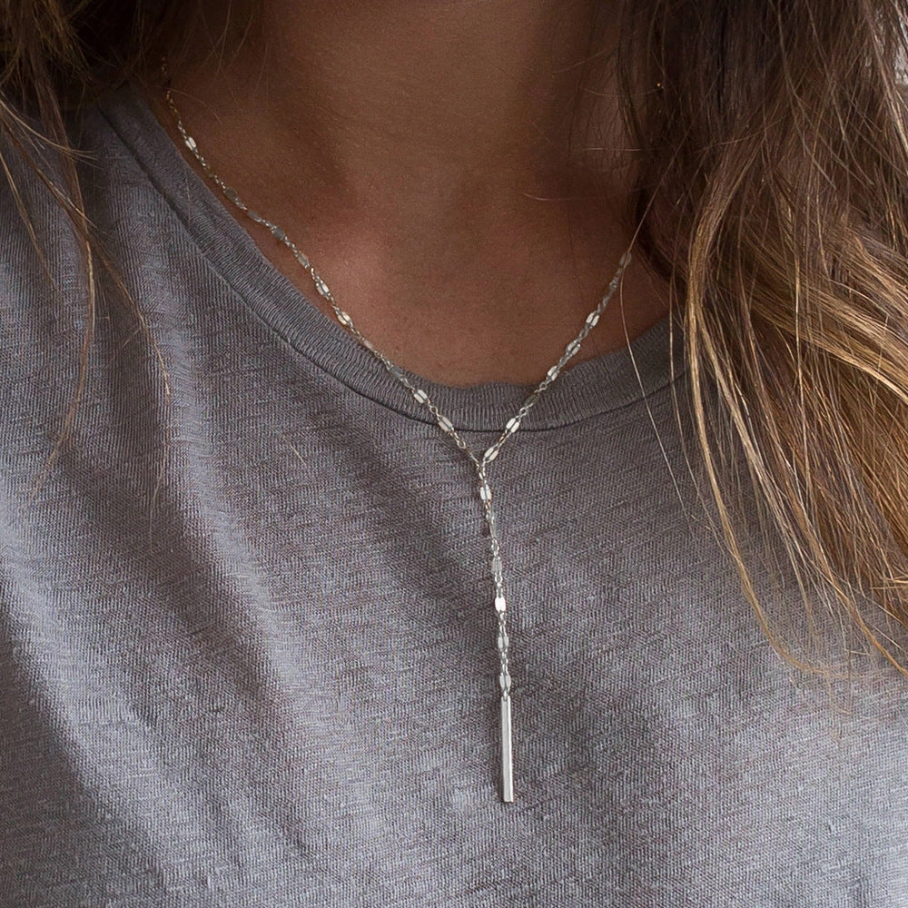 Wholesale 14K Gold-plated Stainless Steel Y-shaped Lace Lip Chain Necklace
