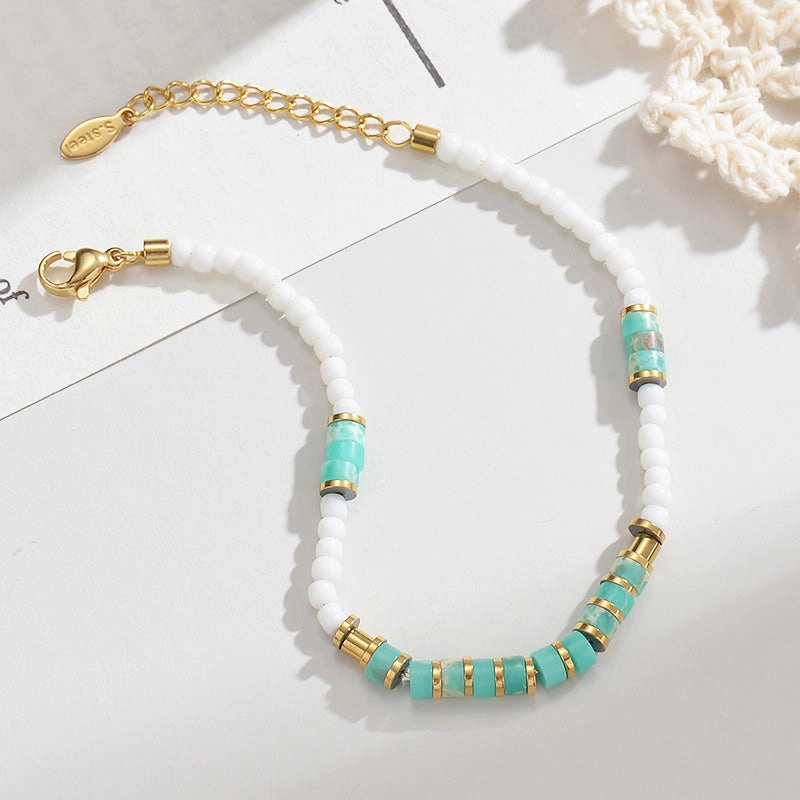 Wholesale 14k Gold Turquoise Stainless Steel Three Colors Beaded Bracelet OLY-BT-HongF001