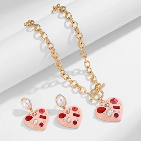Wholesale 15PCS Valentine's Day Series Love Drops Oil Necklace and Earrings Set