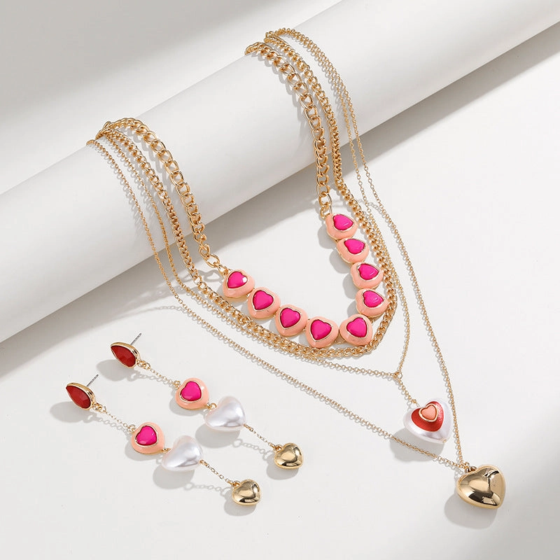 Wholesale 15PCS Valentine's Day Series Stacked Multi-Layer Love Necklaces