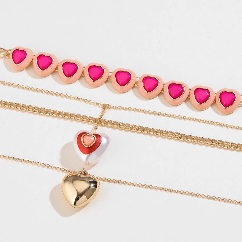 Wholesale 15PCS Valentine's Day Series Stacked Multi-Layer Love Necklaces