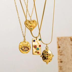 Wholesale 18k Color-preserving Stainless Steel Diamond Heart Devil's Eye Necklace