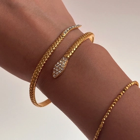 Wholesale 18k Electroplated Titanium Steel Micropaved Zircon Open Snake Bracelet