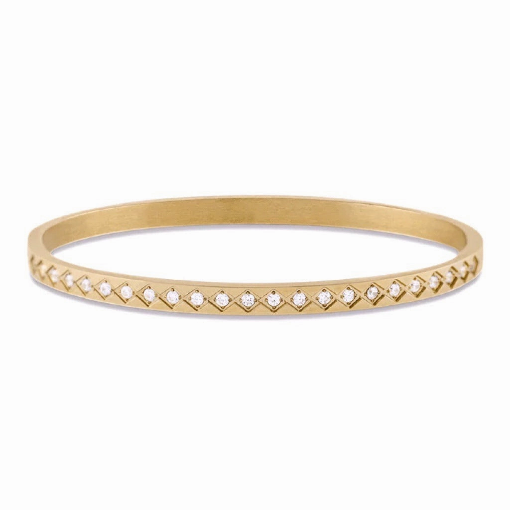 Wholesale 18k Electroplated Titanium Steel Micropaved Zircon Stacking Bracelet