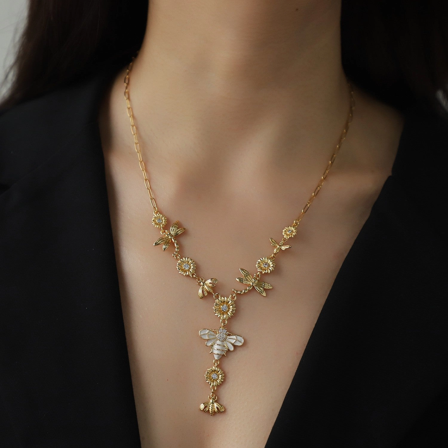 Wholesale 18K Genuine Gold Electroplated Stacked Double Row Necklace