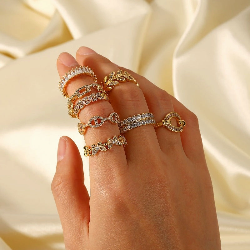 Wholesale 18K Gold Copper Inlaid Zirconium Open Fashion Retro Style Couple Ring Geometric Rings