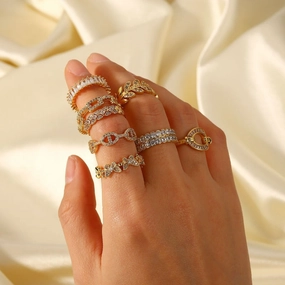 Wholesale 18K Gold Copper Inlaid Zirconium Open Fashion Retro Style Couple Ring Geometric Rings