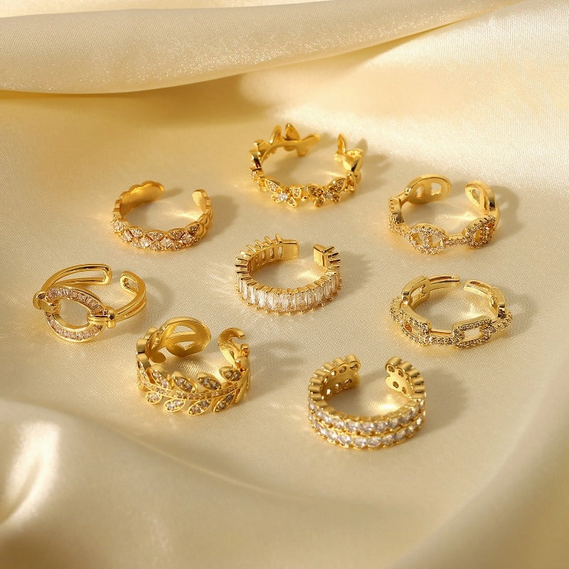 Wholesale 18K Gold Copper Inlaid Zirconium Open Fashion Retro Style Couple Ring Geometric Rings