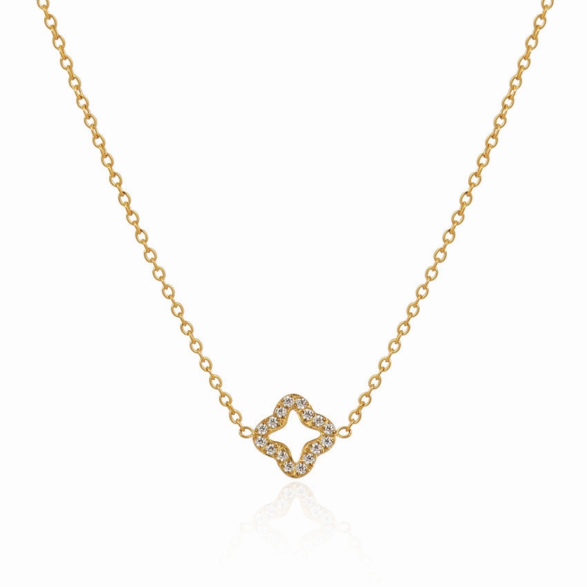 Wholesale 18k Gold Diamond Four Leaf Clover Necklace