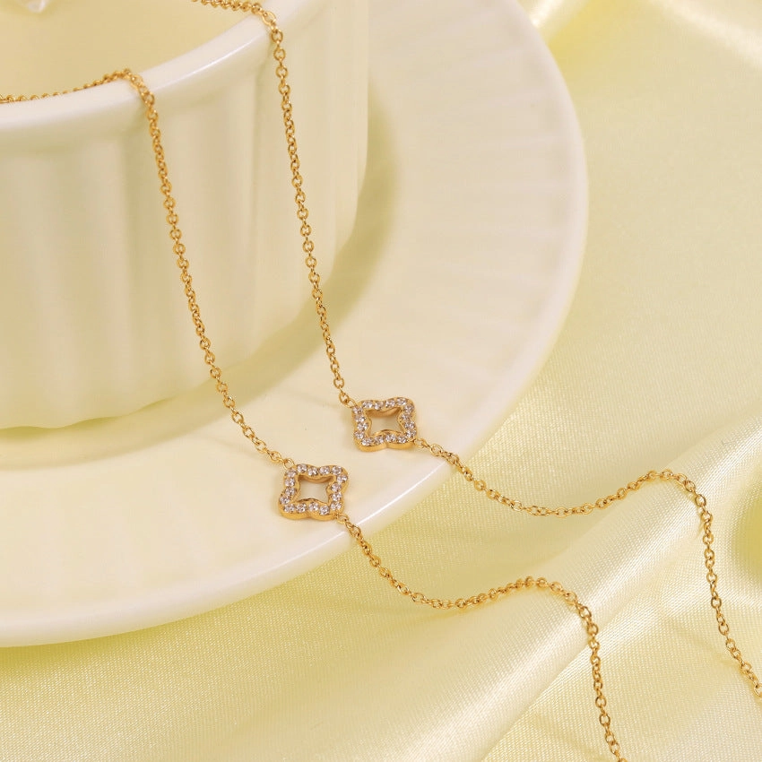 Wholesale 18k Gold Diamond Four Leaf Clover Necklace