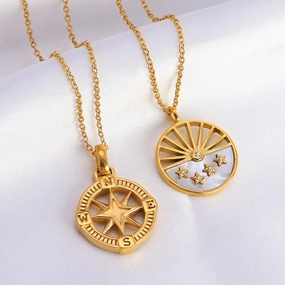 Wholesale 18k Gold Greek Vintage Eight-pointed Star Medallion Pendant Necklace