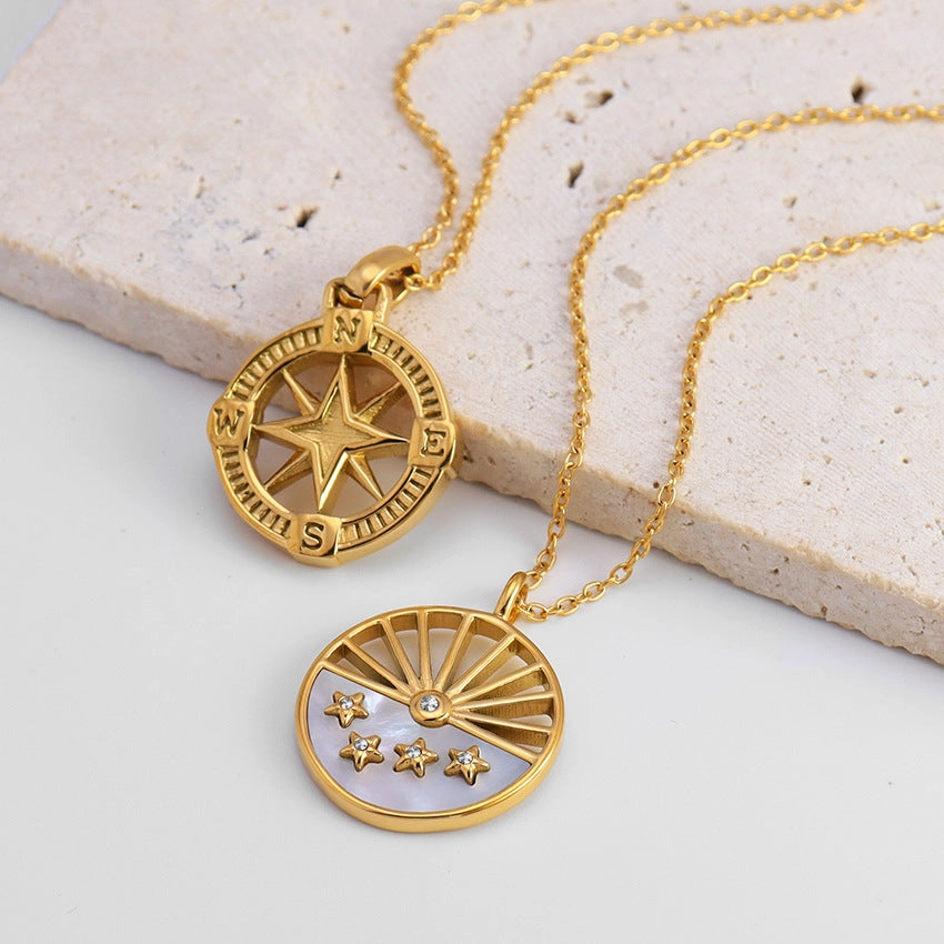 Wholesale 18k Gold Greek Vintage Eight-pointed Star Medallion Pendant Necklace