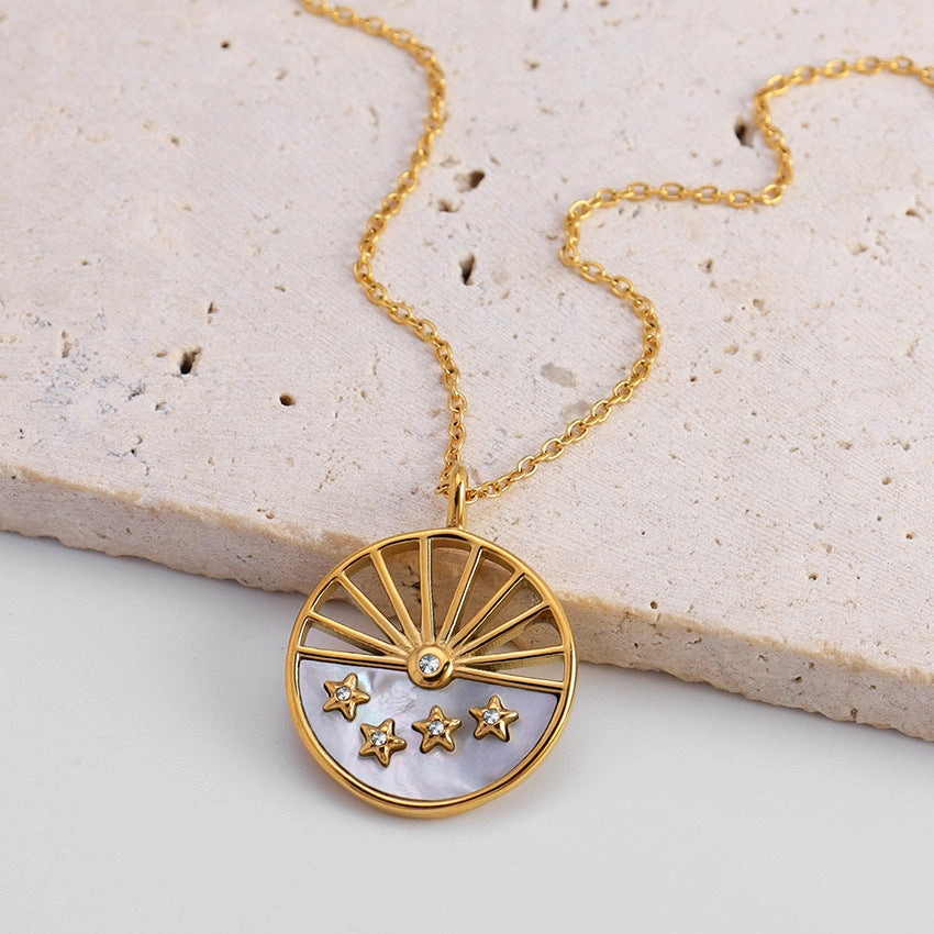 Wholesale 18k Gold Greek Vintage Eight-pointed Star Medallion Pendant Necklace