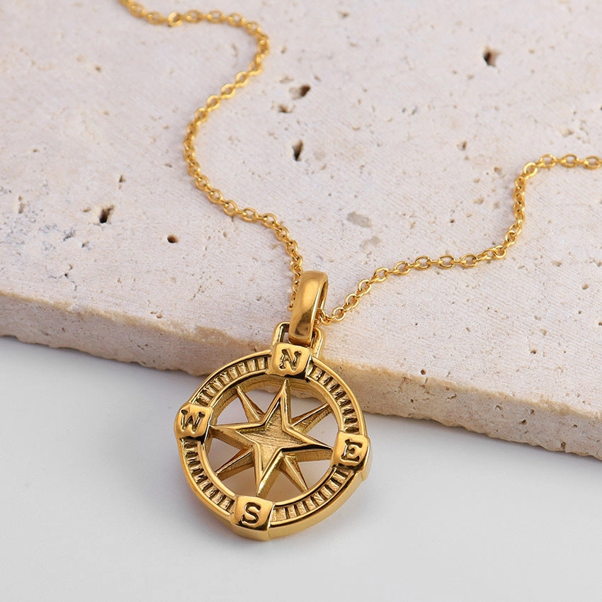 Wholesale 18k Gold Greek Vintage Eight-pointed Star Medallion Pendant Necklace