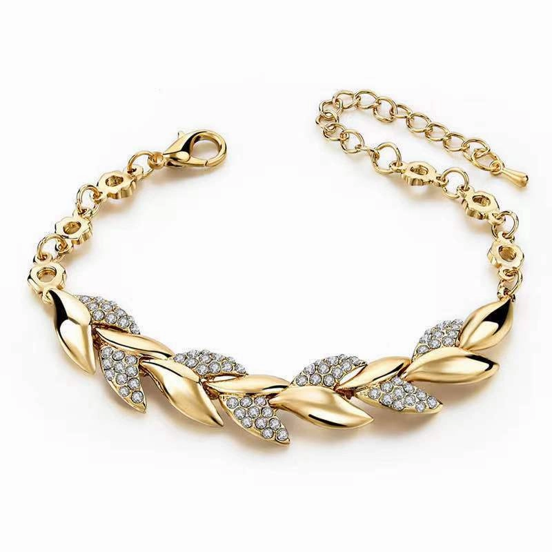 Wholesale 18K Gold Leaf Studded Diamond Bracelet
