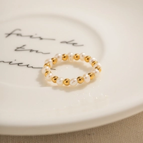 Wholesale 18K Gold Pearl Ball Ring