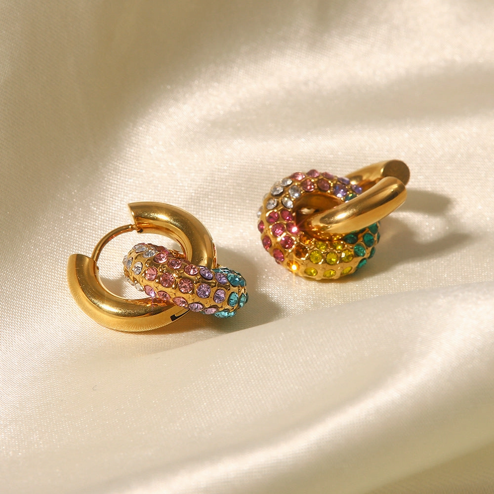 Wholesale 18k Gold Plated Colorful Full Diamond Earrings Stainless Steel