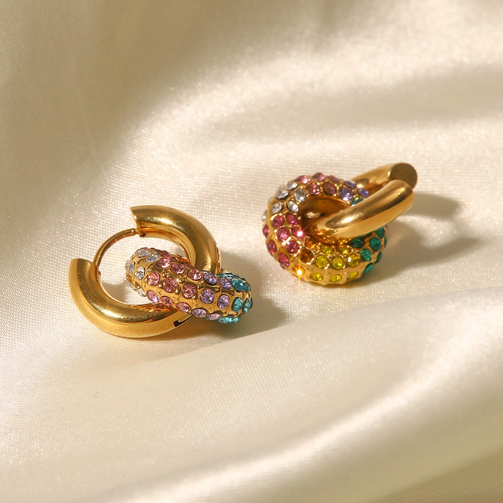 Wholesale 18k Gold Plated Colorful Full Diamond Earrings Stainless Steel