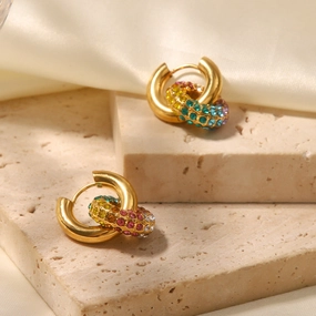 Wholesale 18k Gold Plated Colorful Full Diamond Earrings Stainless Steel