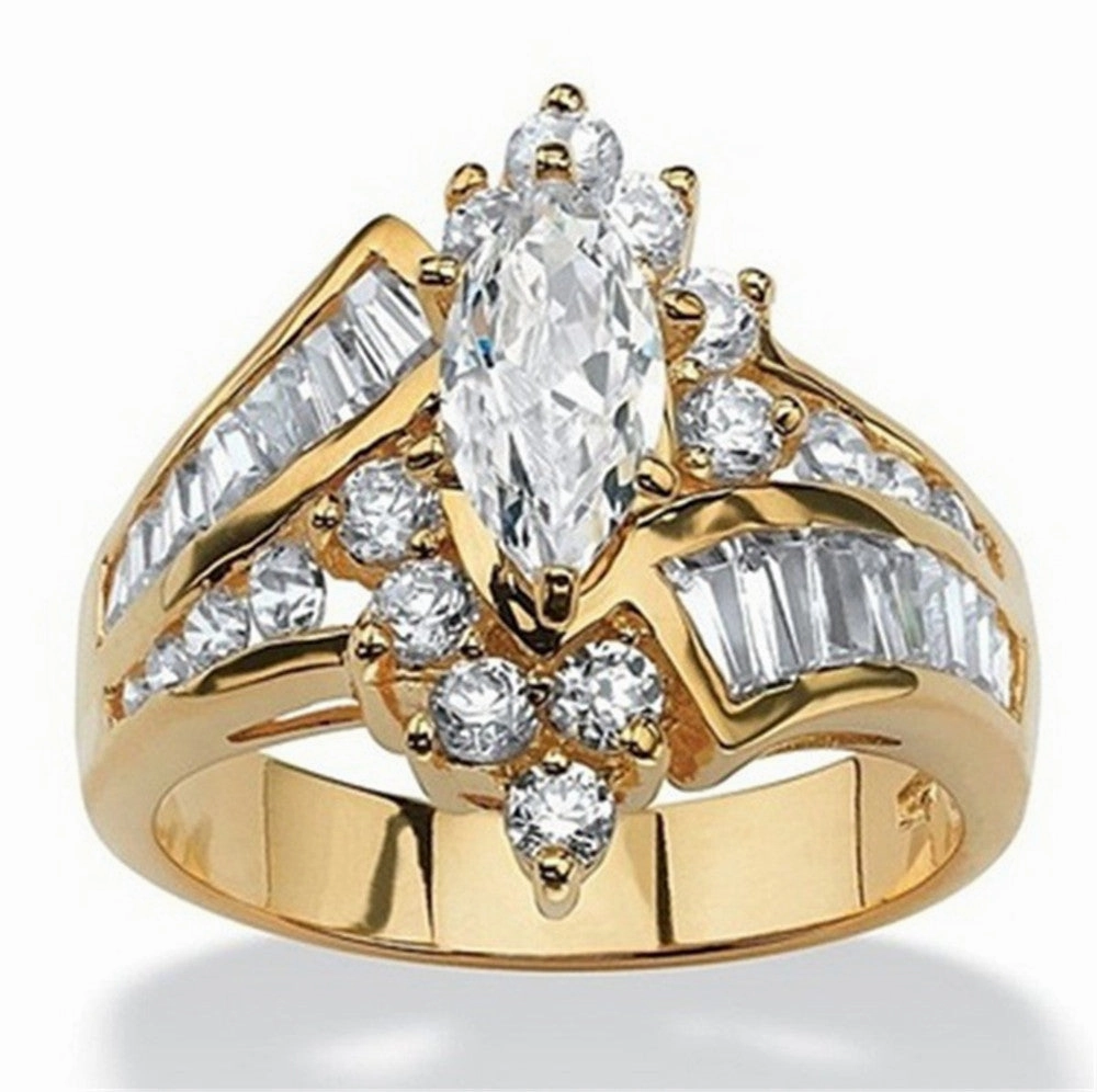 Wholesale 18k gold plated diamond irregular horse eye shape step zircon ring