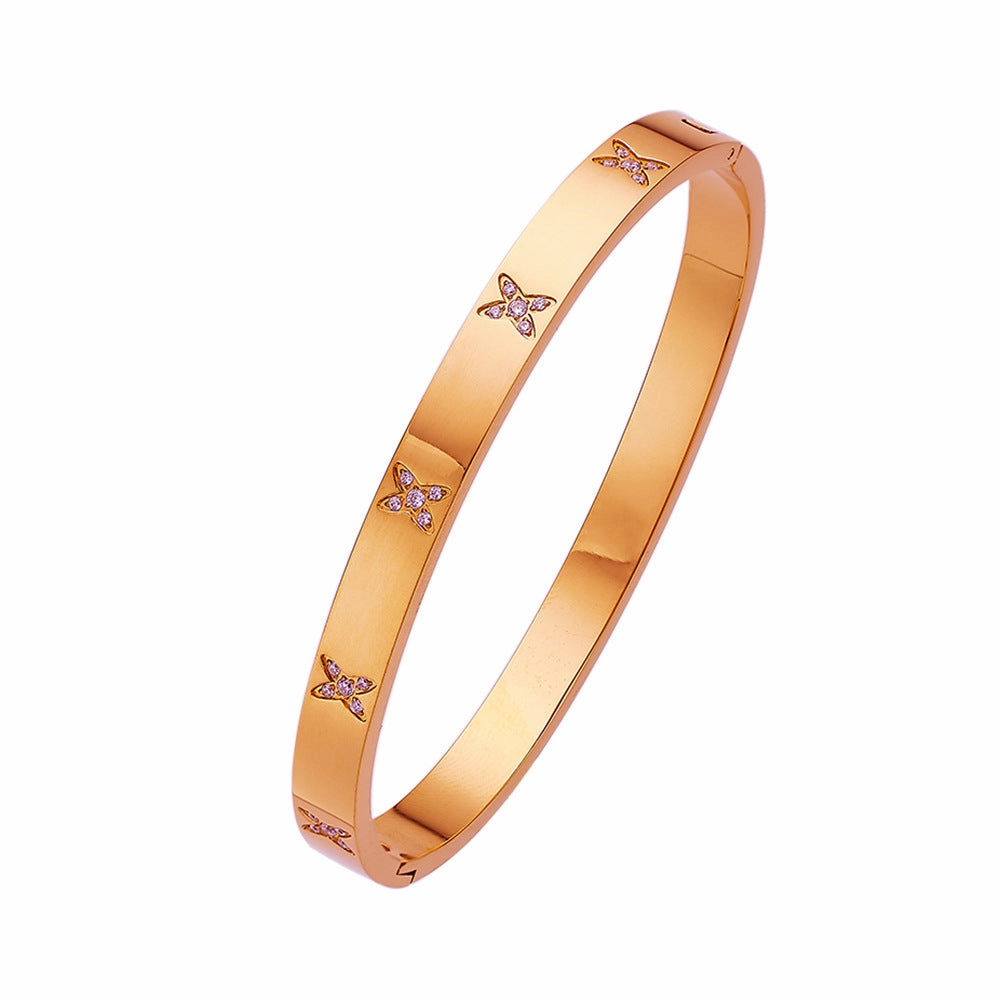 Wholesale 18K gold plated diamond retro stacked titanium steel bracelet