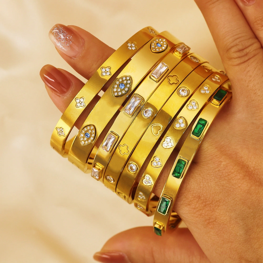 Wholesale 18K gold plated diamond retro stacked titanium steel bracelet