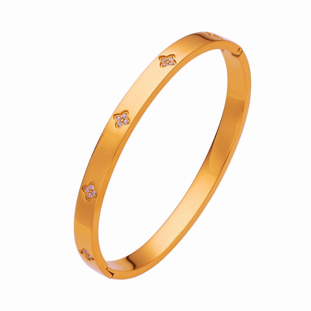 Wholesale 18K gold plated diamond retro stacked titanium steel bracelet