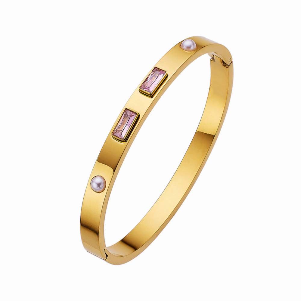 Wholesale 18K gold plated diamond retro stacked titanium steel bracelet