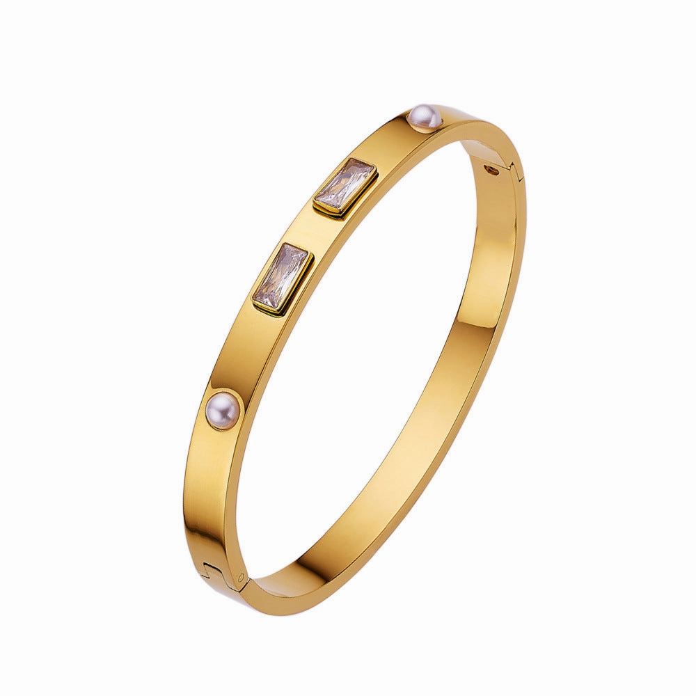 Wholesale 18K gold plated diamond retro stacked titanium steel bracelet