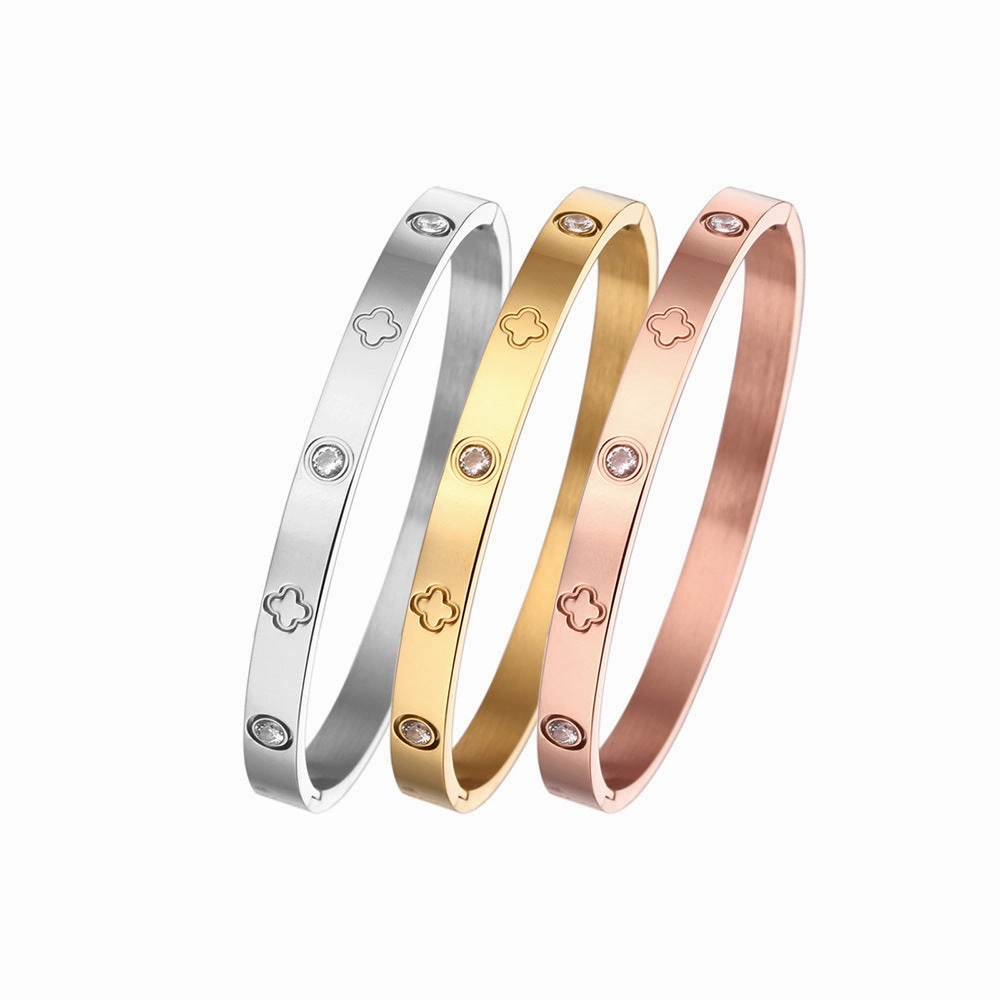 Wholesale 18K gold plated diamond retro stacked titanium steel bracelet