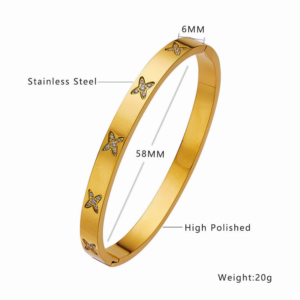 Wholesale 18K gold plated diamond retro stacked titanium steel bracelet