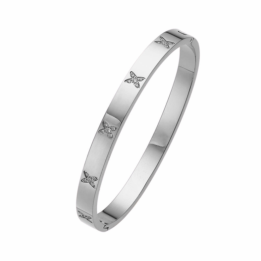 Wholesale 18K gold plated diamond retro stacked titanium steel bracelet