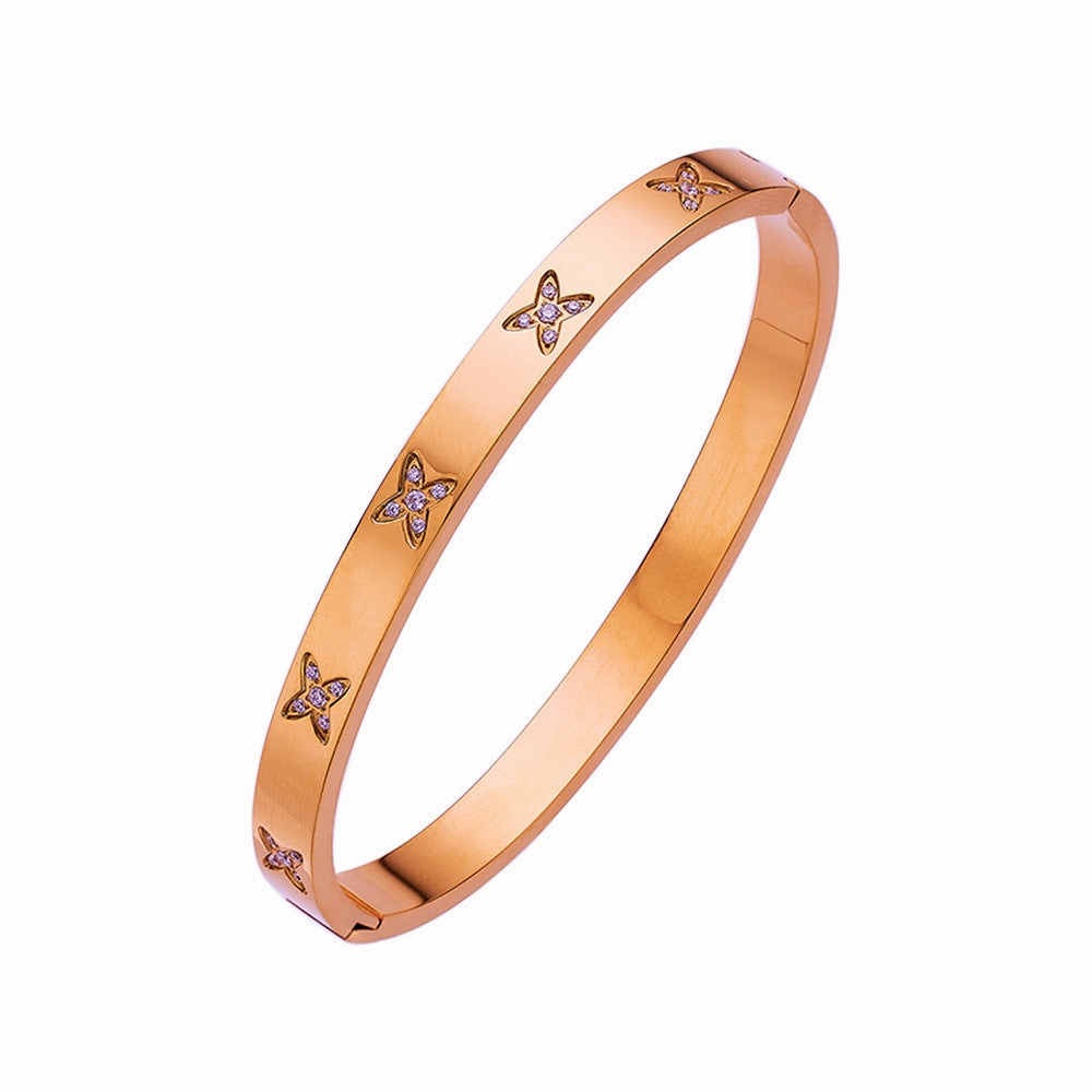 Wholesale 18K gold plated diamond retro stacked titanium steel bracelet
