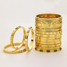 Wholesale 18K gold plated diamond retro stacked titanium steel bracelet