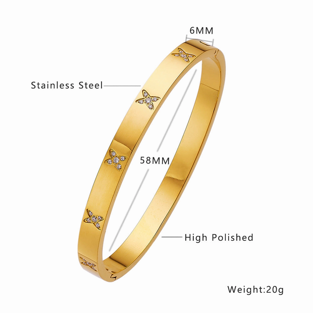 Wholesale 18K gold plated diamond retro stacked titanium steel bracelet