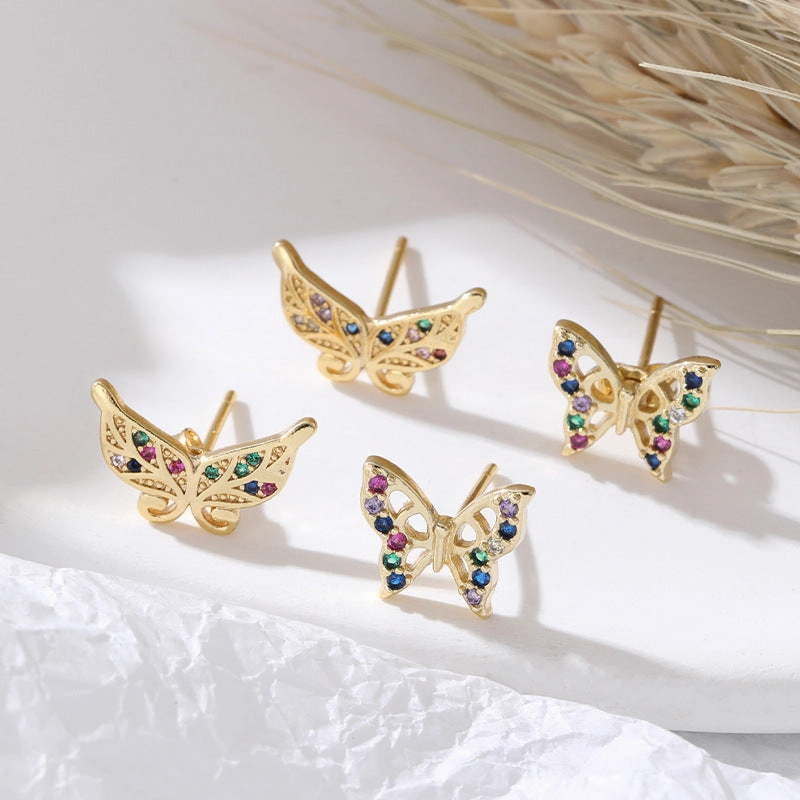 Wholesale 18K Gold Plated Hollow Out Butterfly Copper Earrings
