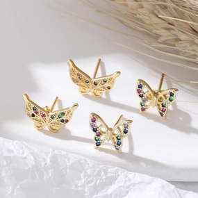 Wholesale 18K Gold Plated Hollow Out Butterfly Copper Earrings