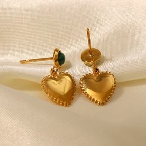 Wholesale 18K Gold Plated Malachite Heart Earrings Stainless Steel
