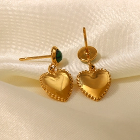 Wholesale 18K Gold Plated Malachite Heart Earrings Stainless Steel