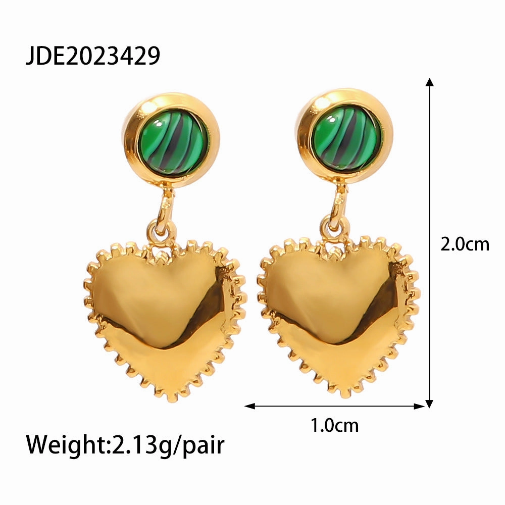 Wholesale 18K Gold Plated Malachite Heart Earrings Stainless Steel