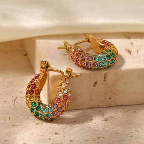 Wholesale 18K Gold Plated Pave Colorful Full Diamond Earrings Stainless Steel