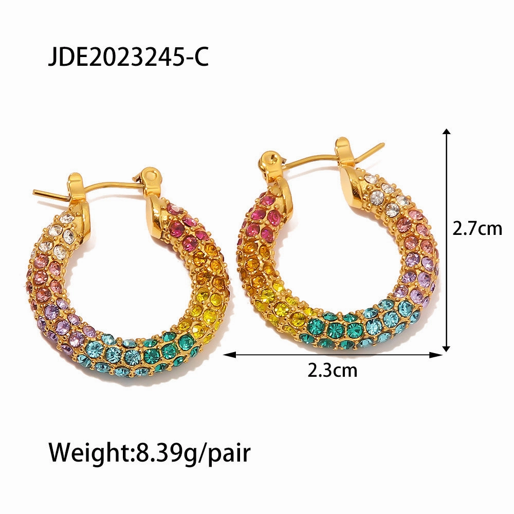 Wholesale 18K Gold Plated Pave Colorful Full Diamond Earrings Stainless Steel
