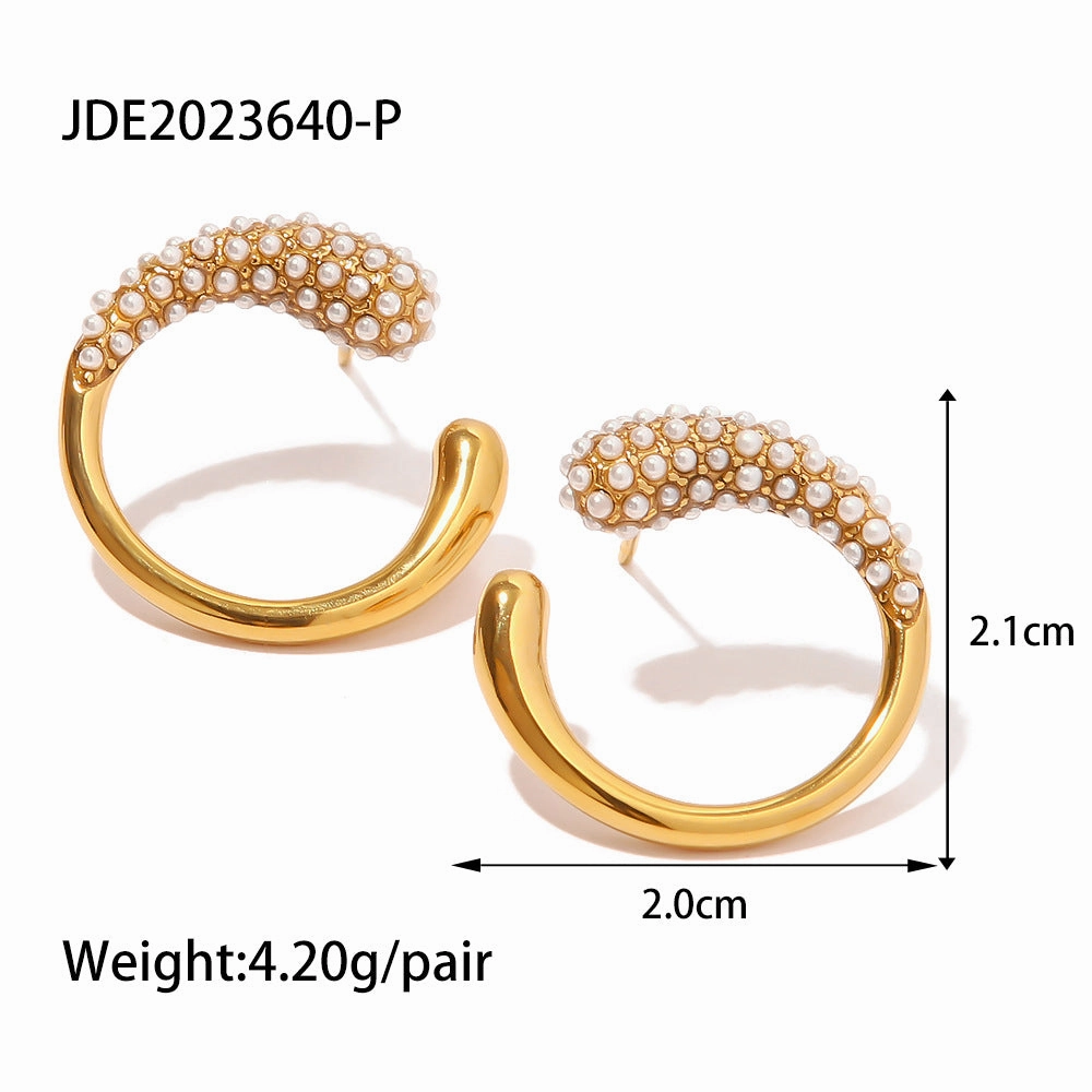 Wholesale 18K Gold Plated Pearl/White Diamond Earrings Stainless Steel