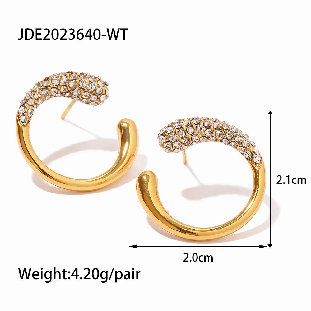 Wholesale 18K Gold Plated Pearl/White Diamond Earrings Stainless Steel