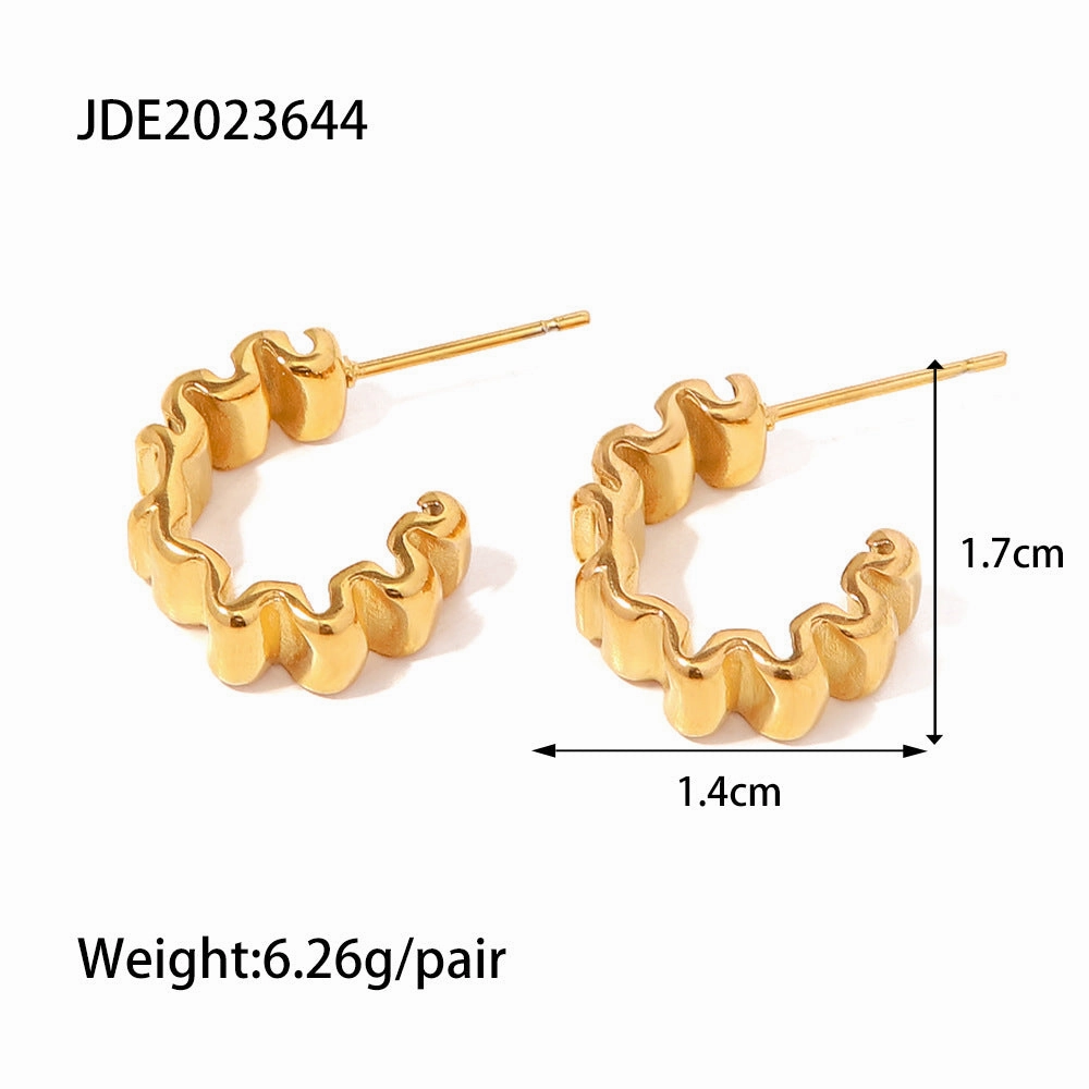 Wholesale 18K Gold Plated Pleated C Shape Earrings Stainless Steel