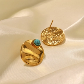 Wholesale 18K Gold Plated Round Lapis Lazuli Earrings Stainless Steel