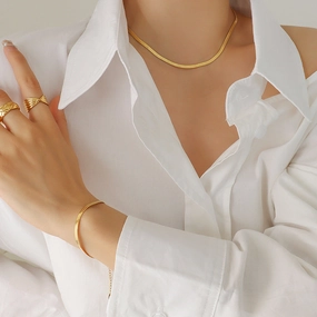 Wholesale 18K Gold Plated Snake Bone Chain Necklace Bracelet Jewelry Set