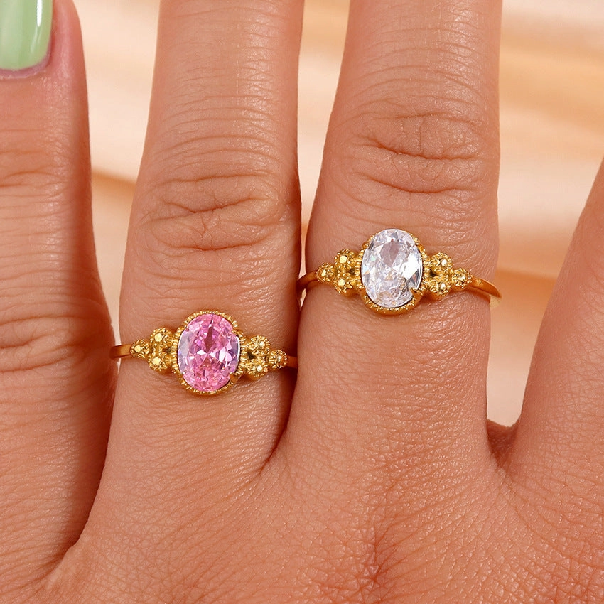 Wholesale 18K Gold Plated Stainless Steel Ring with Crystal Halo Stone