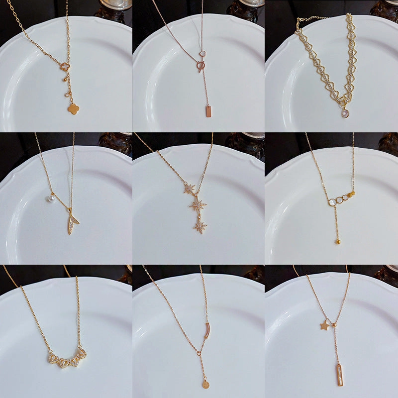 Wholesale 18K Gold Plated Titanium Steel Geometric Rhombus Necklace Clavicle Chain